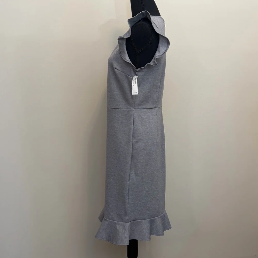NWT Old Navy Gray Midi Dress Womens M Ruffle Sleeves Sheath Minimalist Stretch - Picture 4 of 11